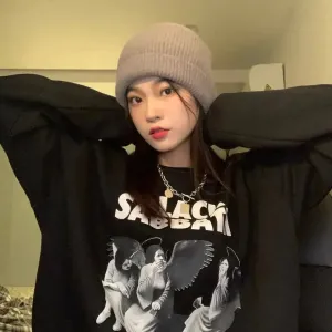 -Retro sports style outfit streetwear 90s fashion Calelinka Black Sabbath Rock Band Print Street Style Women Sweatshirts Autumn Loose Thick Pullover Funny Graphic Gothic Jumper
