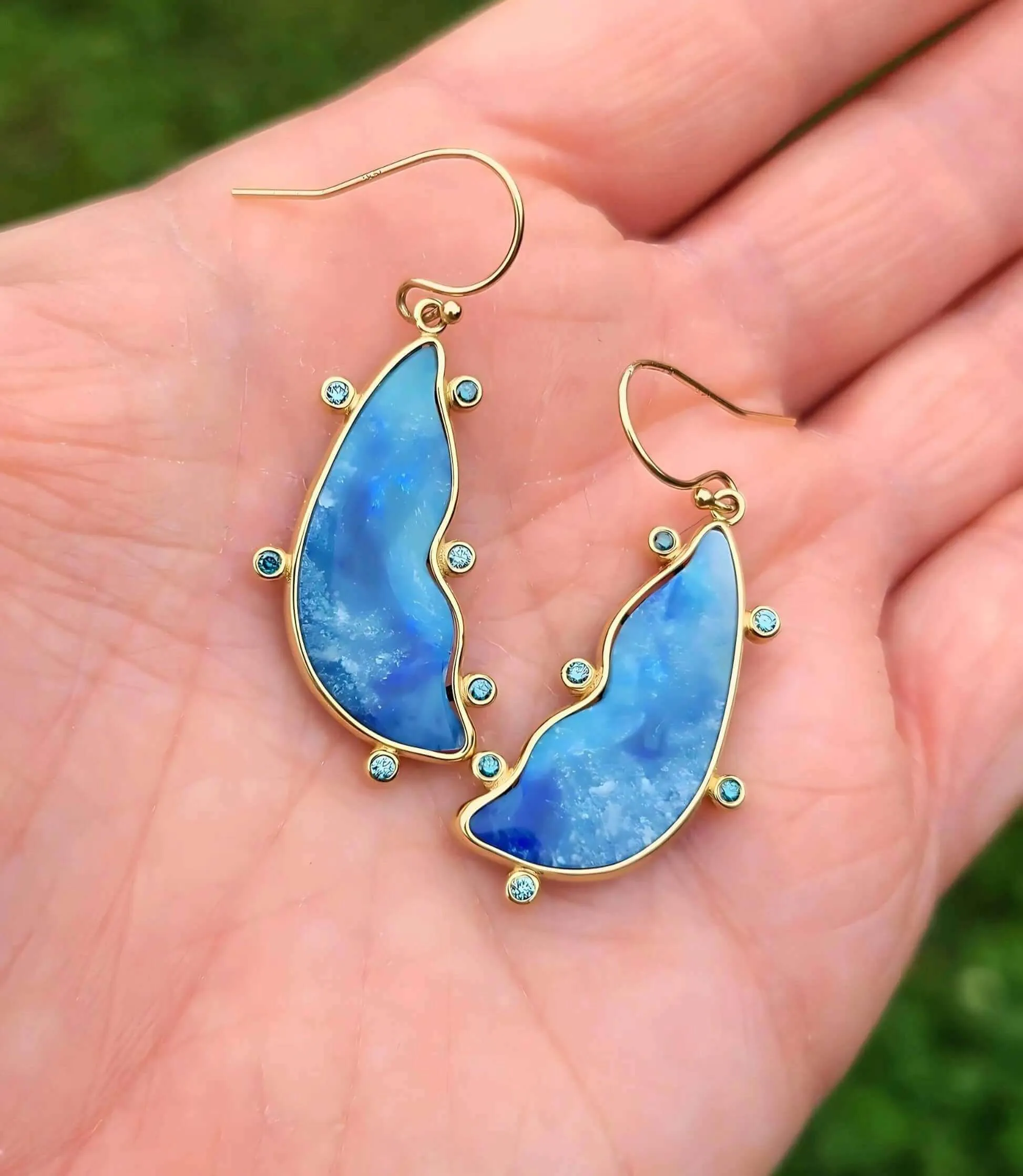 14K Fancy Opal Diamond Earrings in Yellow Gold