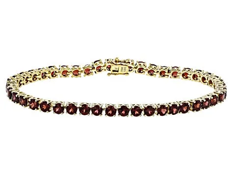 18k Yellow Gold over Sterling Silver 12cts. Mozambique GARNET Line Tennis Bracelet (7 in)