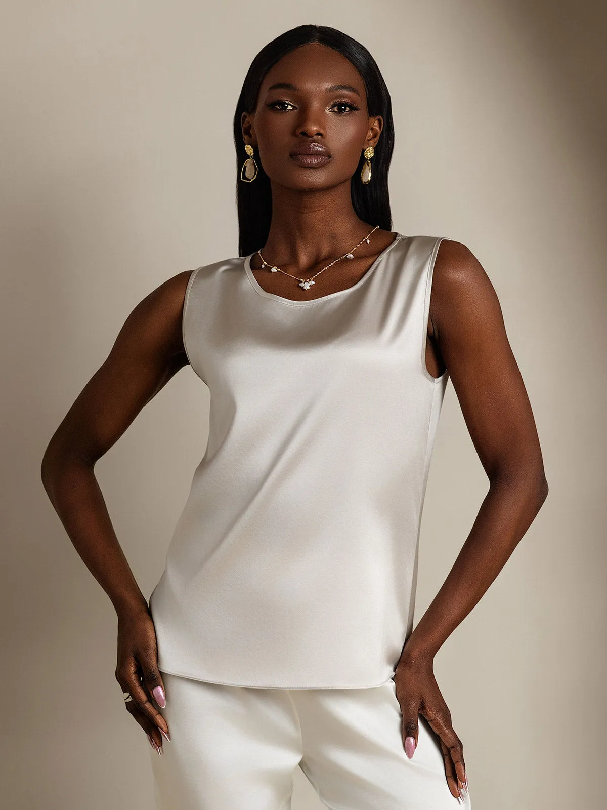 19Momme Zijde Lounge Ronde Hals Tanktop