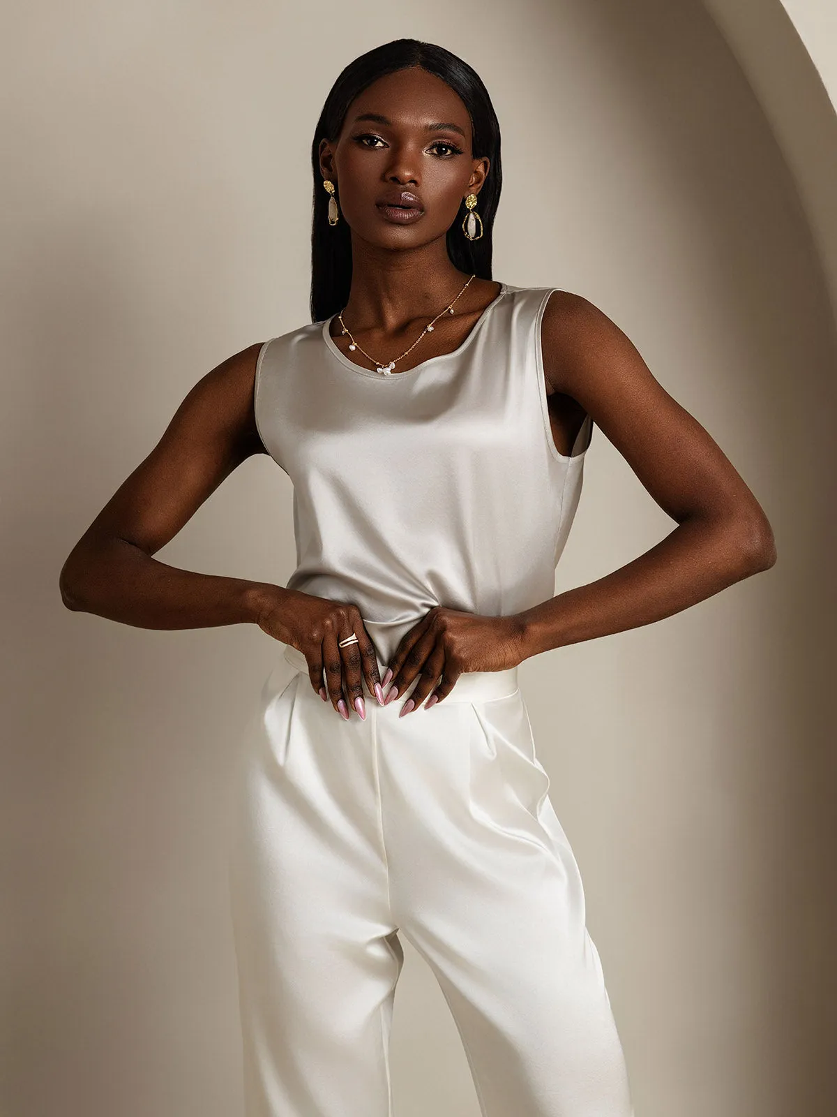 19Momme Zijde Lounge Ronde Hals Tanktop