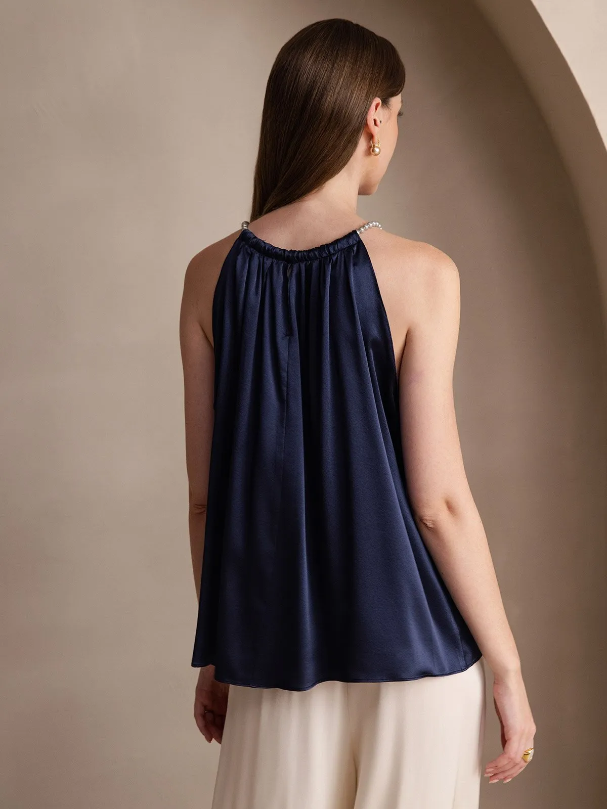 19Momme Zijde Parel Knoop Hals Tanktop