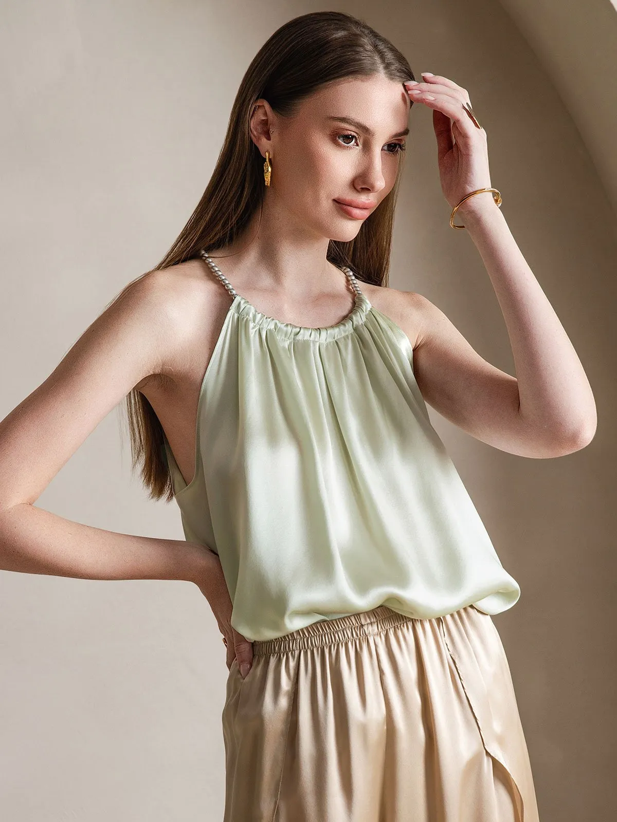 19Momme Zijde Parel Knoop Hals Tanktop