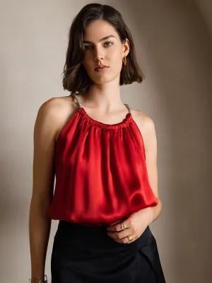 19Momme Zijde Parel Knoop Hals Tanktop