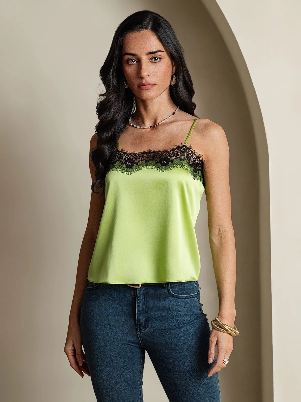 19Momme Zijde Spaghetti bandjes Kantafwerking Cami-Top