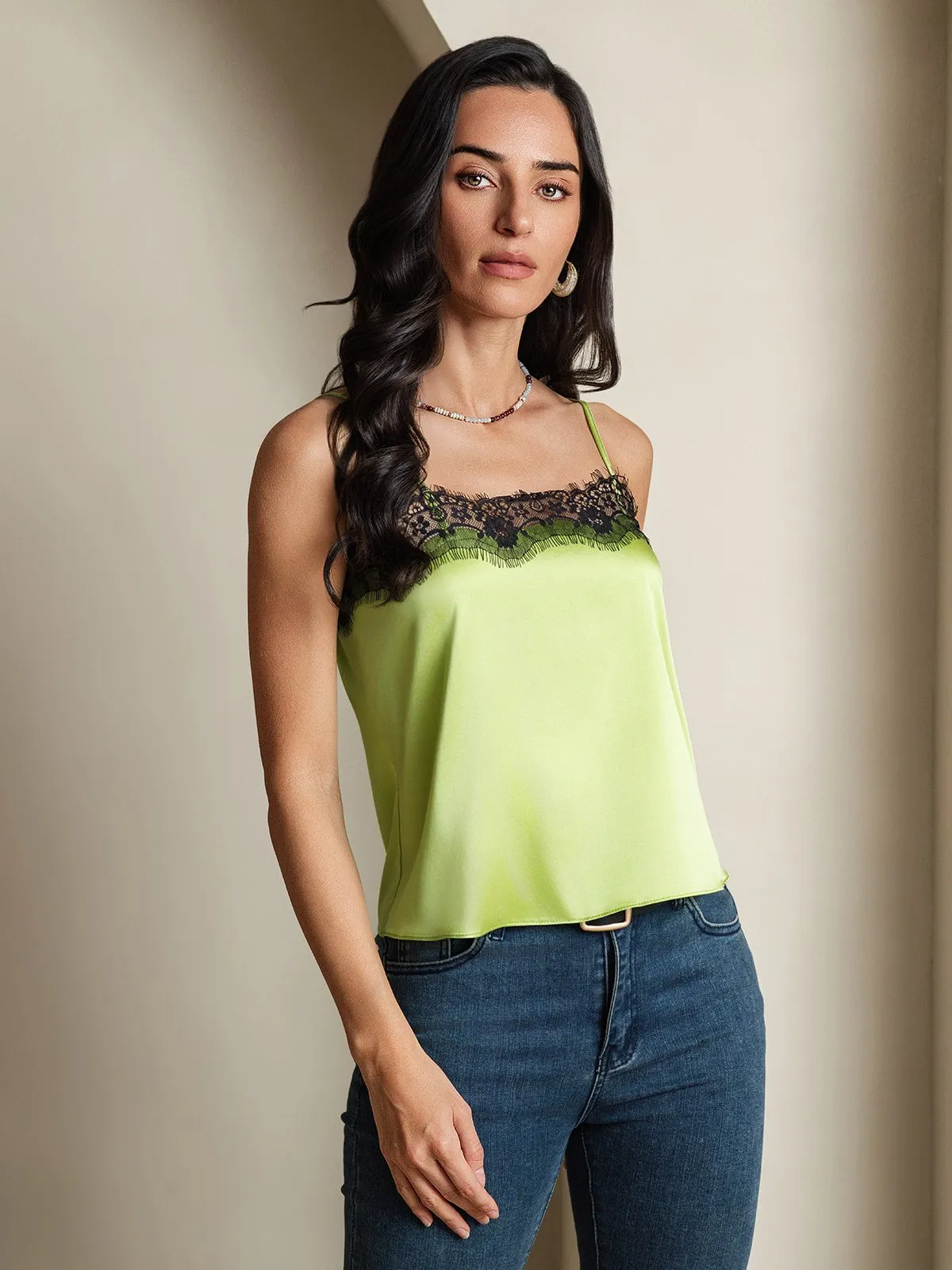 19Momme Zijde Spaghetti bandjes Kantafwerking Cami-Top