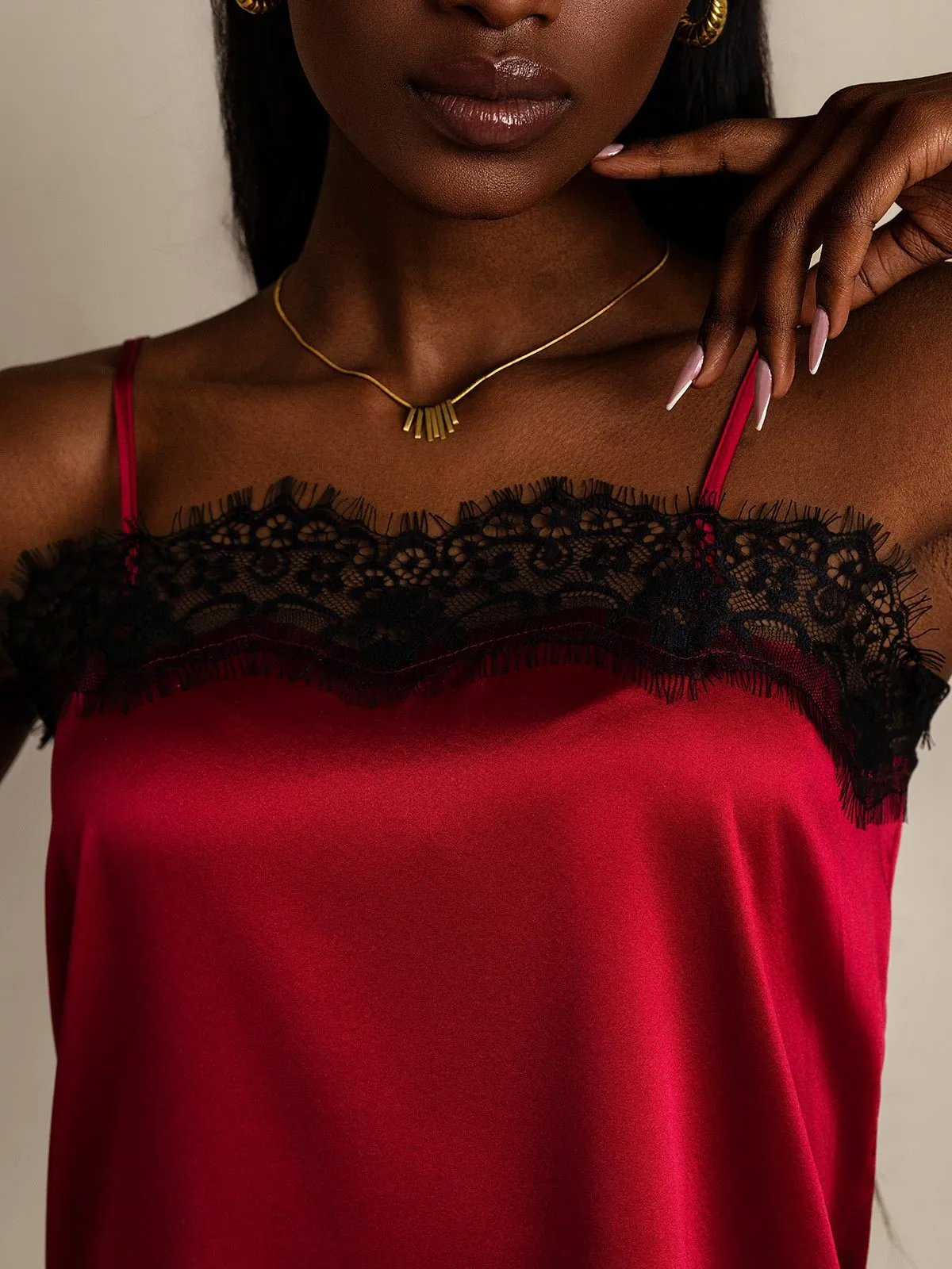 19Momme Zijde Spaghetti bandjes Kantafwerking Cami-Top