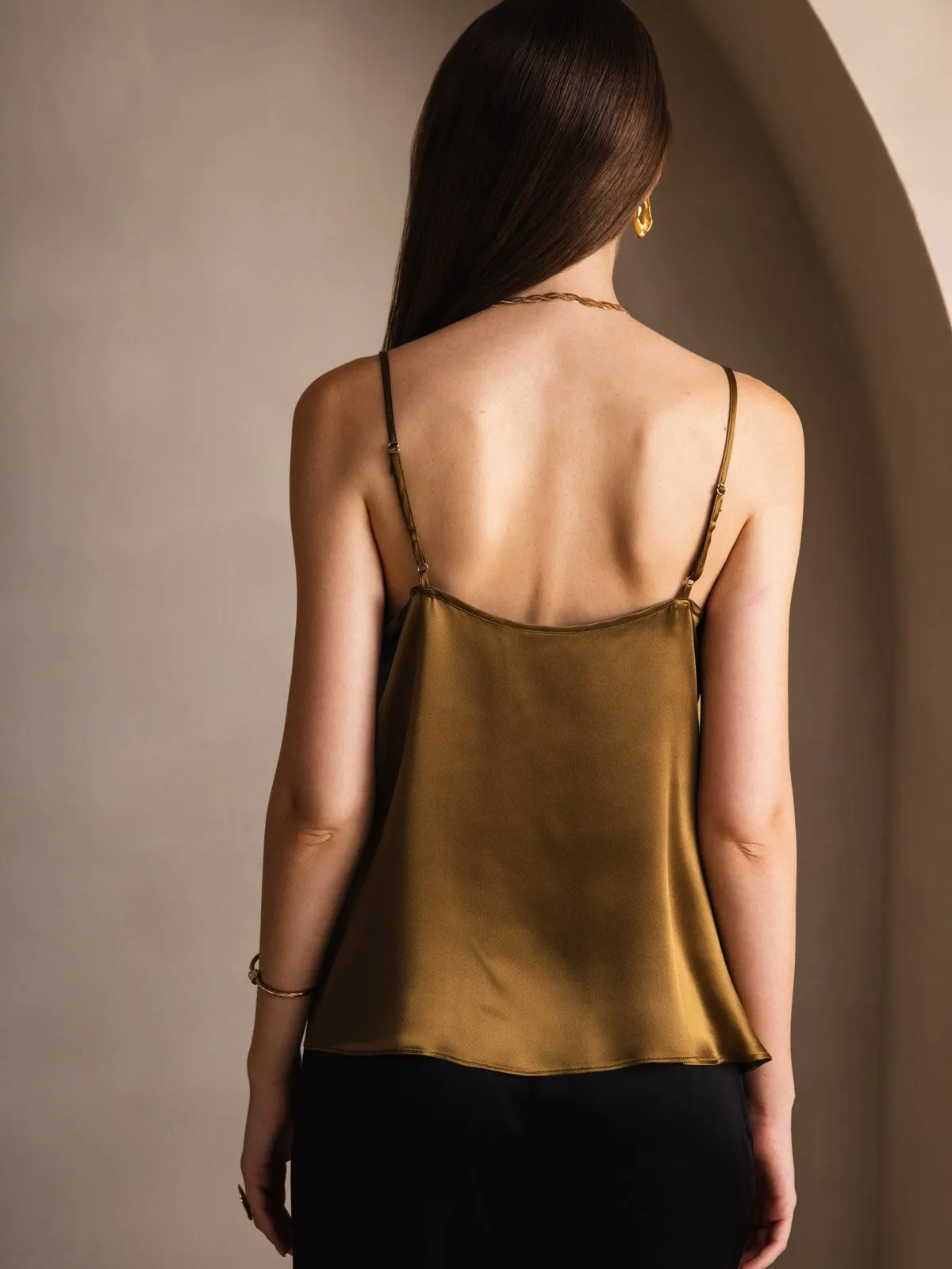 19Momme Zijde Watervalhals Spaghettibandjes Camisole Top
