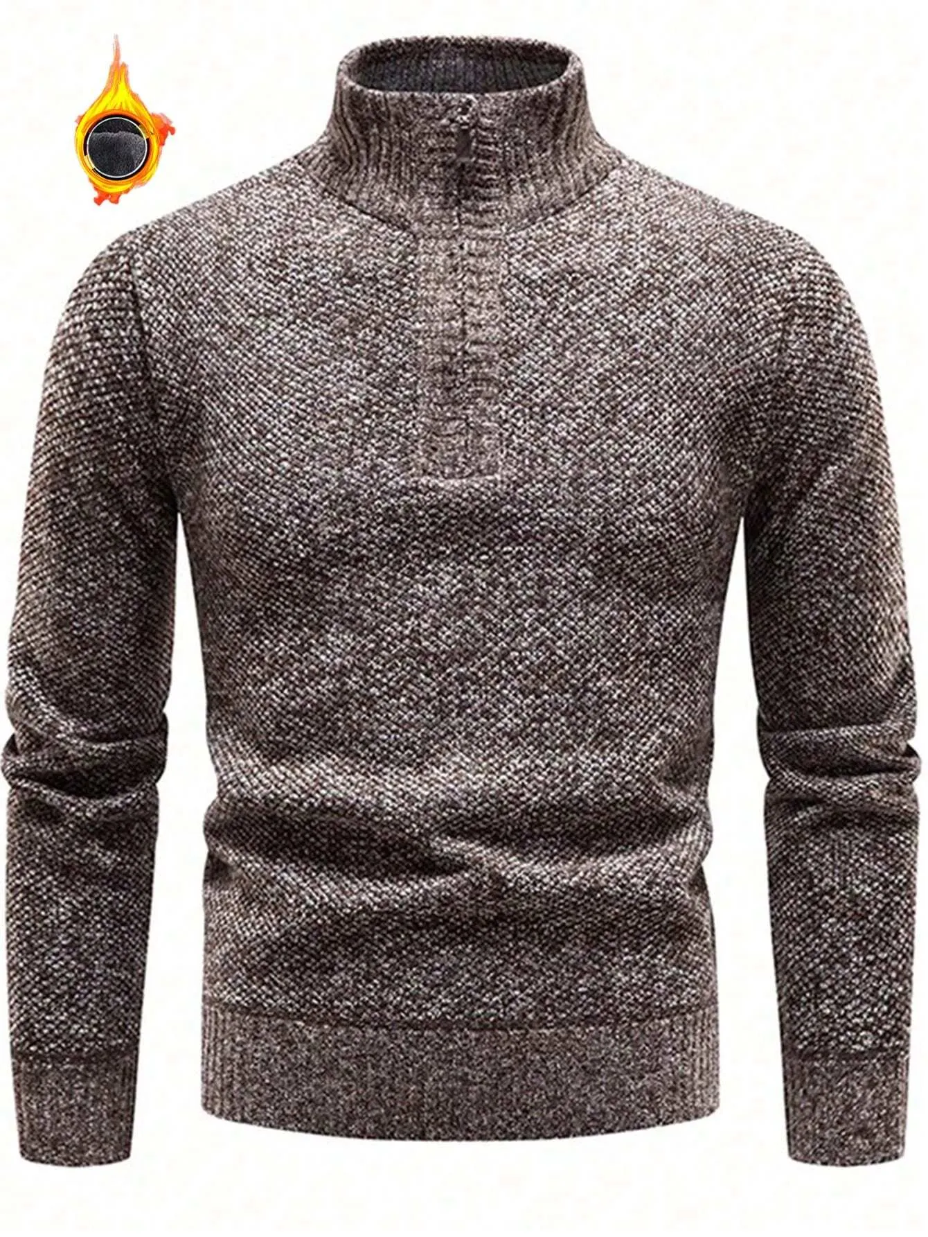 1pc Men's Quarter Zip Pullover, Casual Slim Fit Fleece Lined Thick Polo Neck