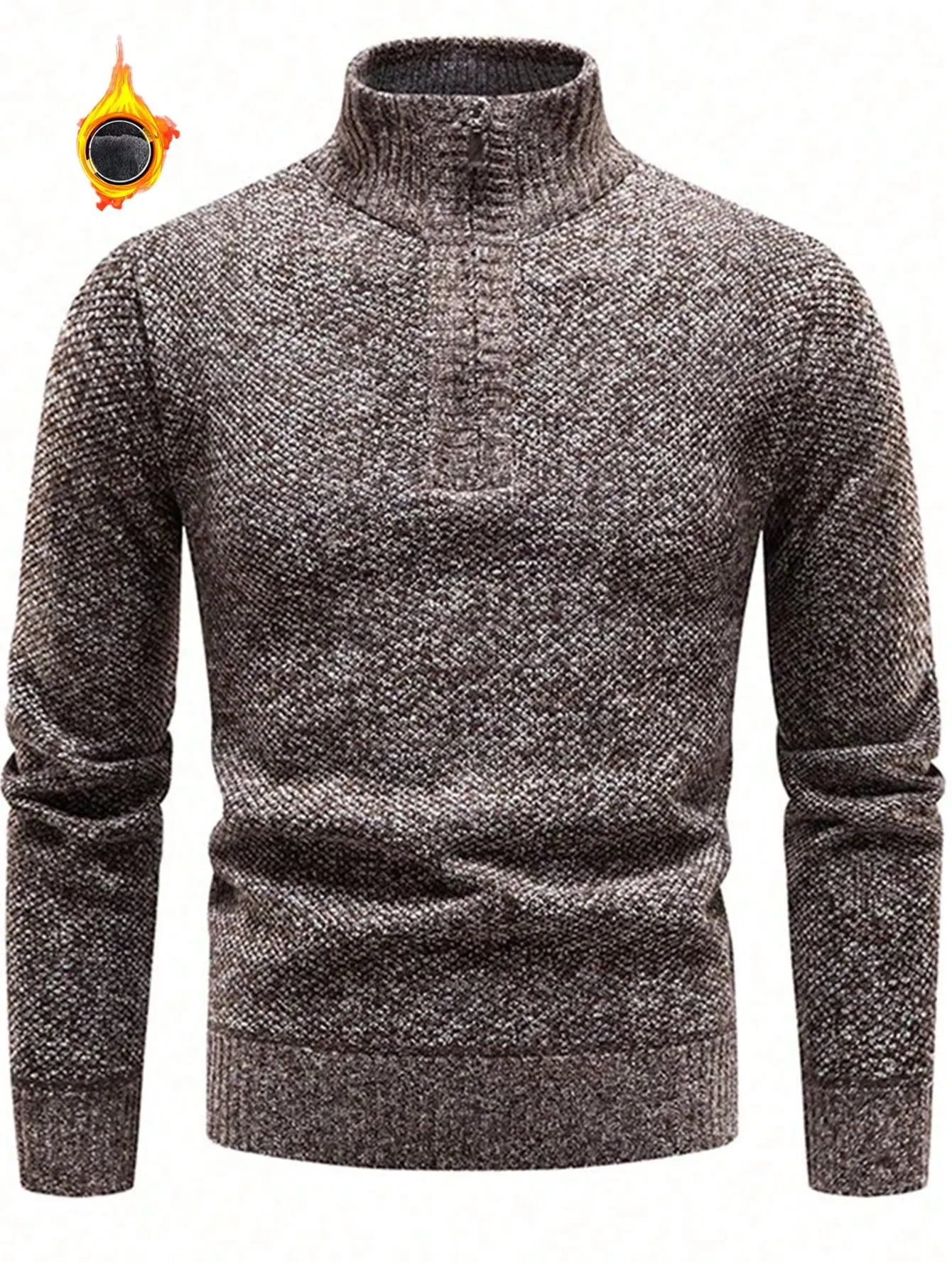 1pc Men's Quarter Zip Pullover, Casual Slim Fit Fleece Lined Thick Polo Neck