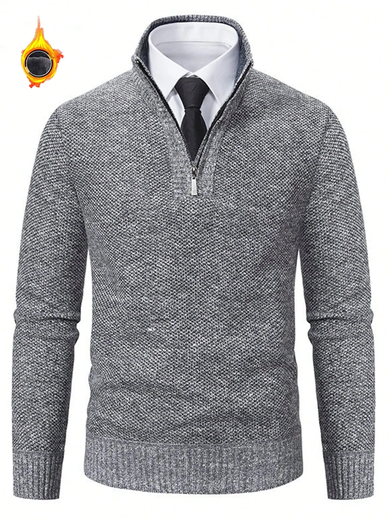 1pc Men's Quarter Zip Pullover, Casual Slim Fit Fleece Lined Thick Polo Neck