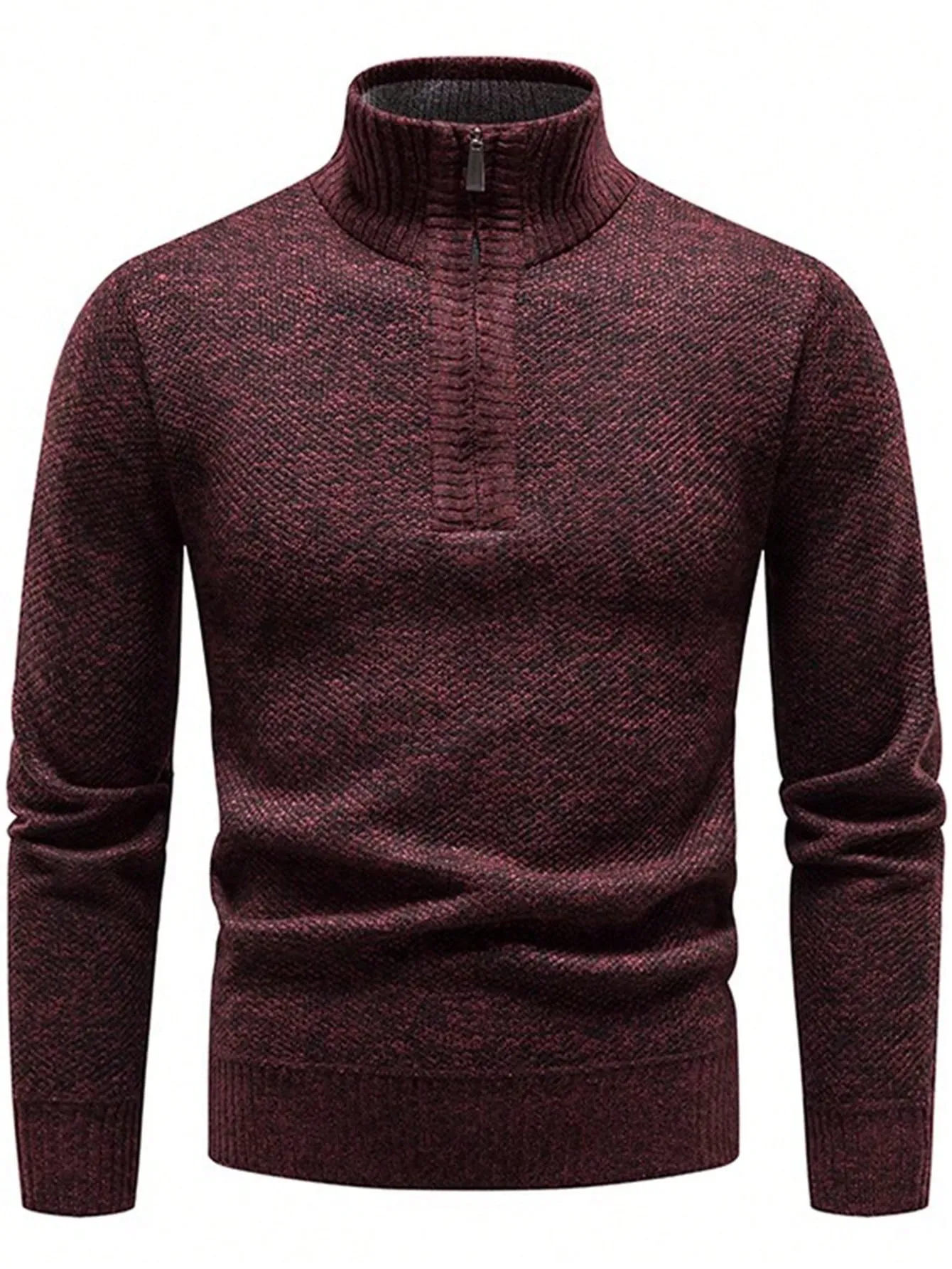 1pc Men's Quarter Zip Pullover, Casual Slim Fit Fleece Lined Thick Polo Neck