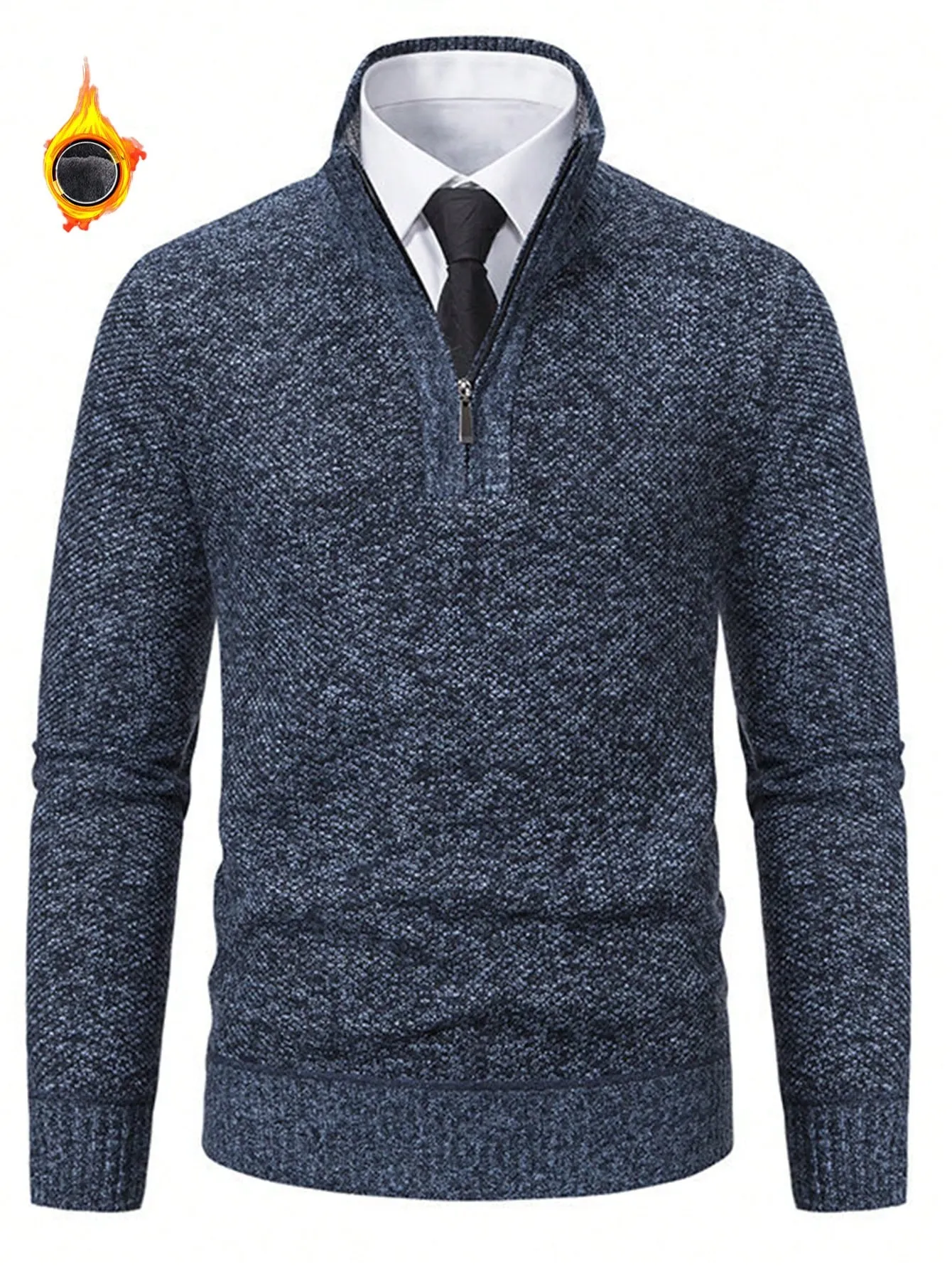 1pc Men's Quarter Zip Pullover, Casual Slim Fit Fleece Lined Thick Polo Neck