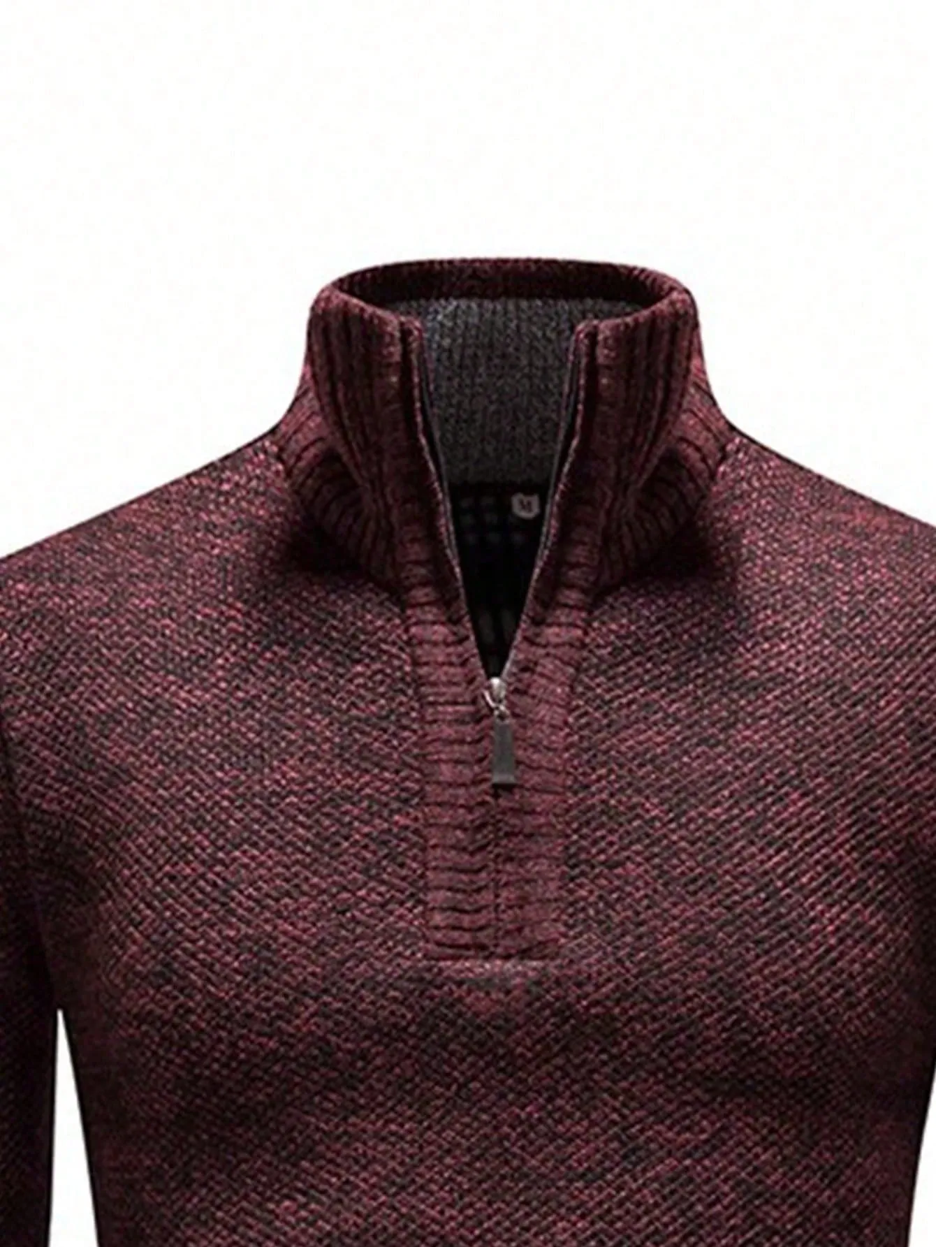 1pc Men's Quarter Zip Pullover, Casual Slim Fit Fleece Lined Thick Polo Neck