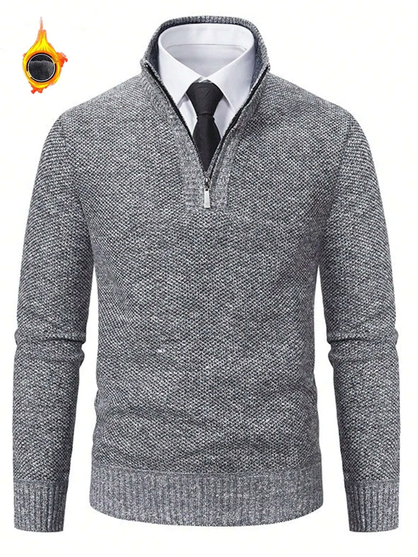 1pc Men's Quarter Zip Pullover, Casual Slim Fit Fleece Lined Thick Polo Neck