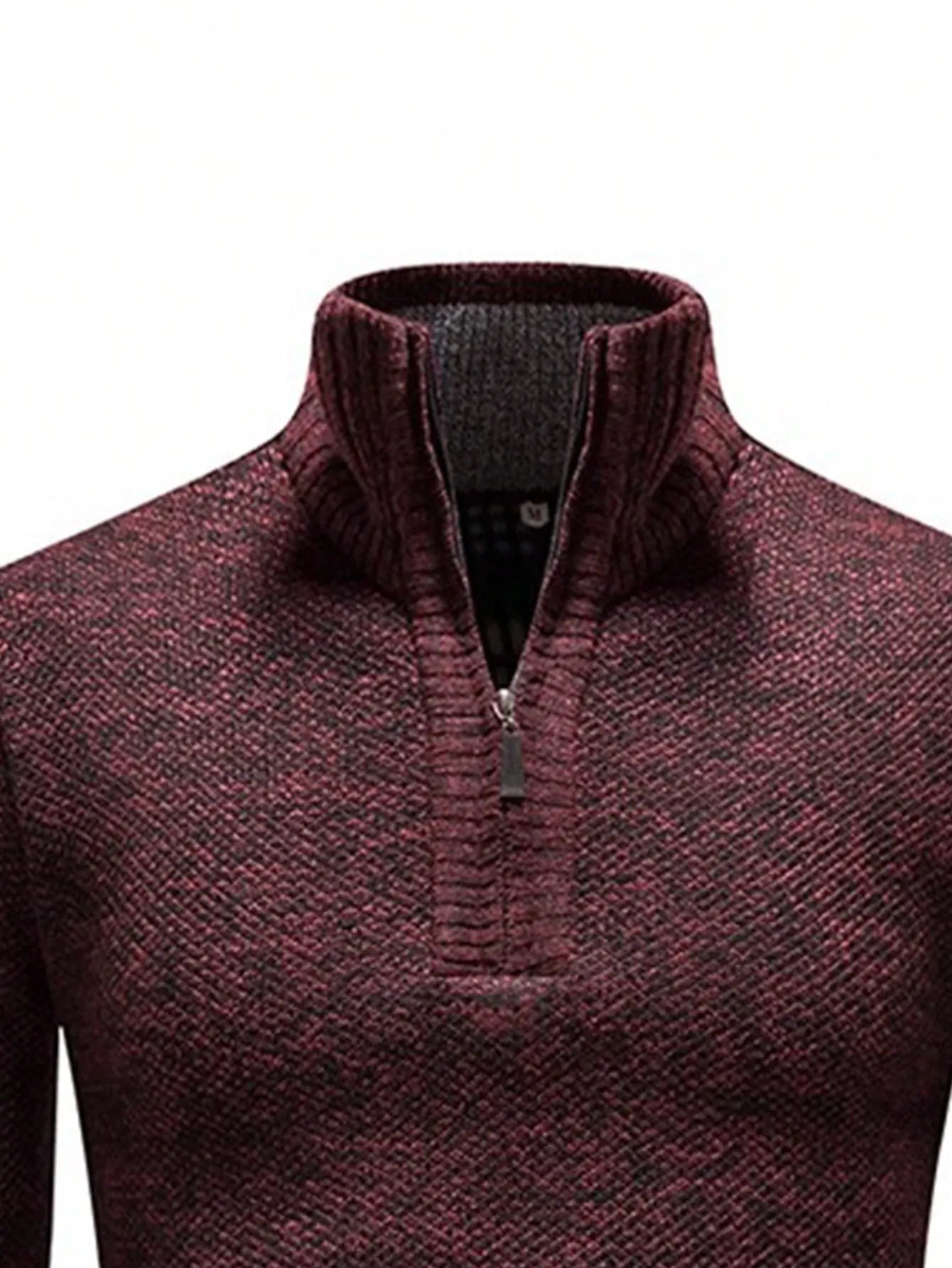1pc Men's Quarter Zip Pullover, Casual Slim Fit Fleece Lined Thick Polo Neck