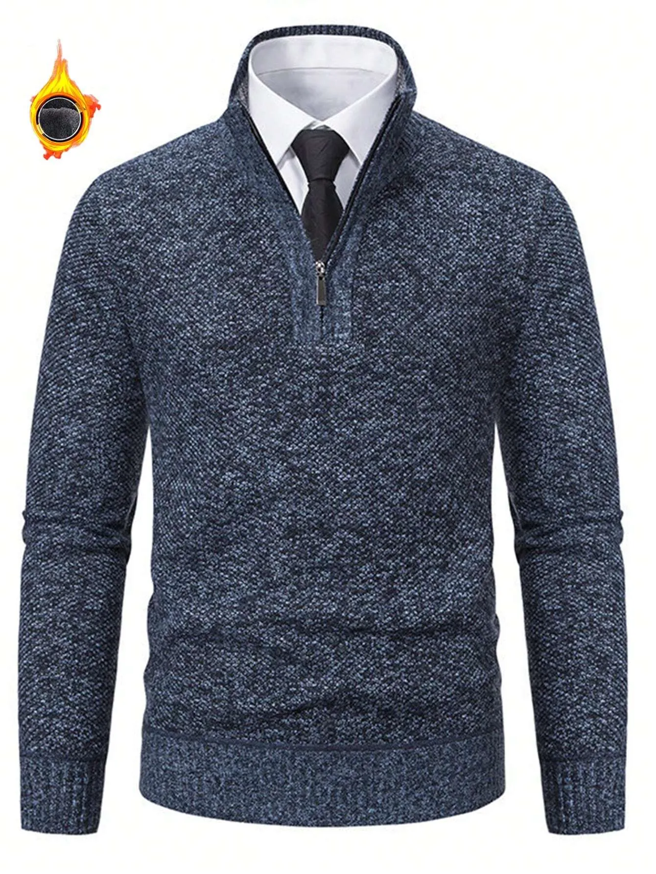 1pc Men's Quarter Zip Pullover, Casual Slim Fit Fleece Lined Thick Polo Neck