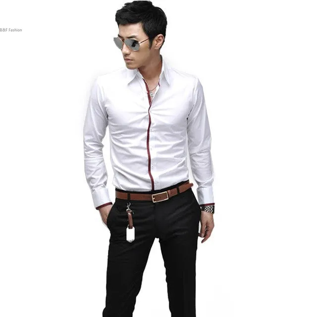 2014 New Korean Fashion Stylish Casual shirts Slim Fit Long Sleeve Men's Shirt Tops 4 Color 4 Size Drop shipping 36