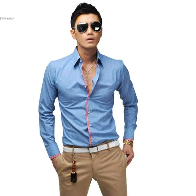 2014 New Korean Fashion Stylish Casual shirts Slim Fit Long Sleeve Men's Shirt Tops 4 Color 4 Size Drop shipping 36
