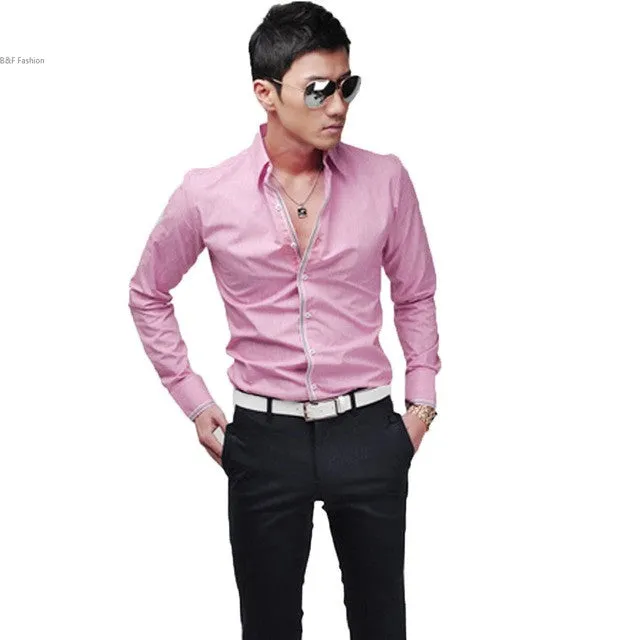 2014 New Korean Fashion Stylish Casual shirts Slim Fit Long Sleeve Men's Shirt Tops 4 Color 4 Size Drop shipping 36