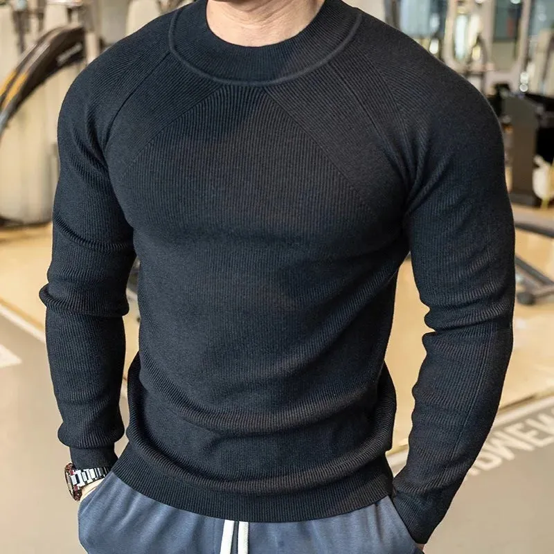 2025 Spring Autumn Casual Slim Bottoming Tees Mens Trendy Solid Color Long Sleeve Crew Neck Sweaters For Men Fashion Jumper Tops