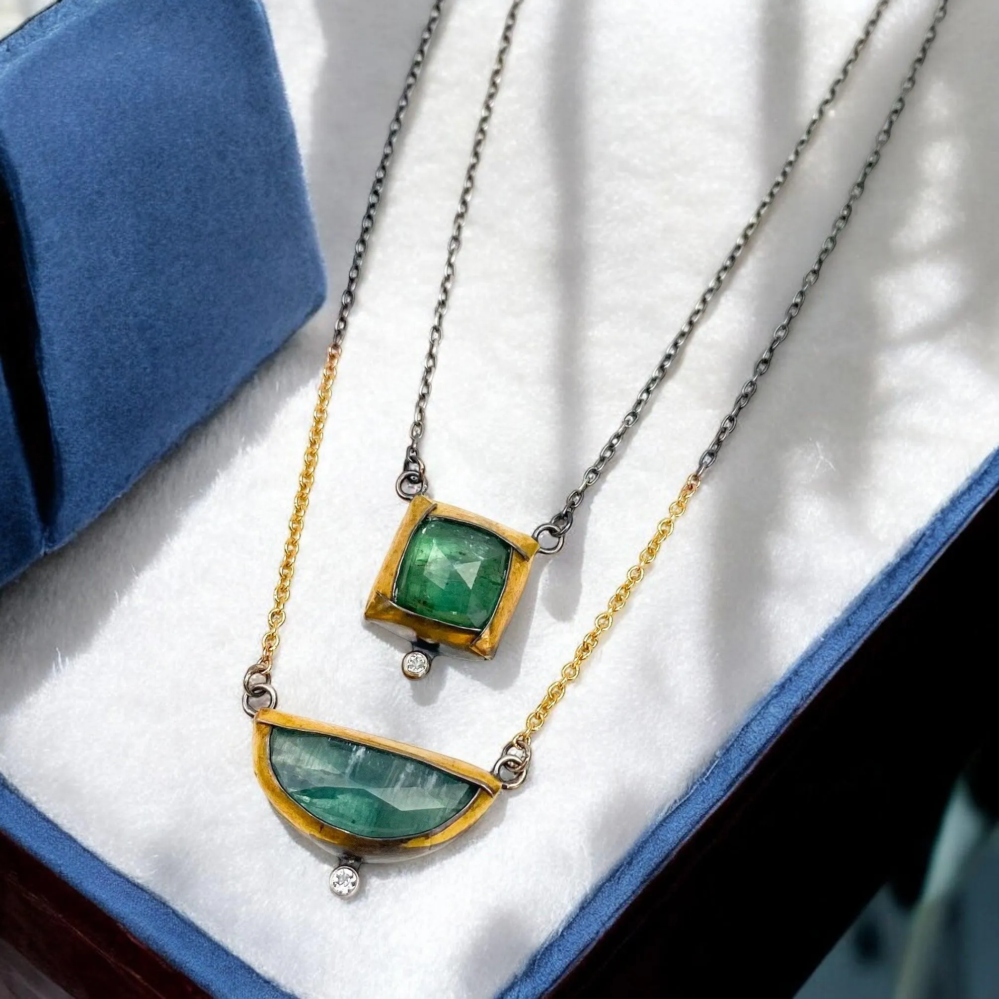 24k Gold Wrapped Green Kyanite Earrings & Necklace