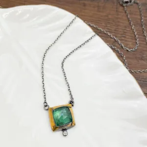 24k Gold Wrapped Green Kyanite Earrings & Necklace