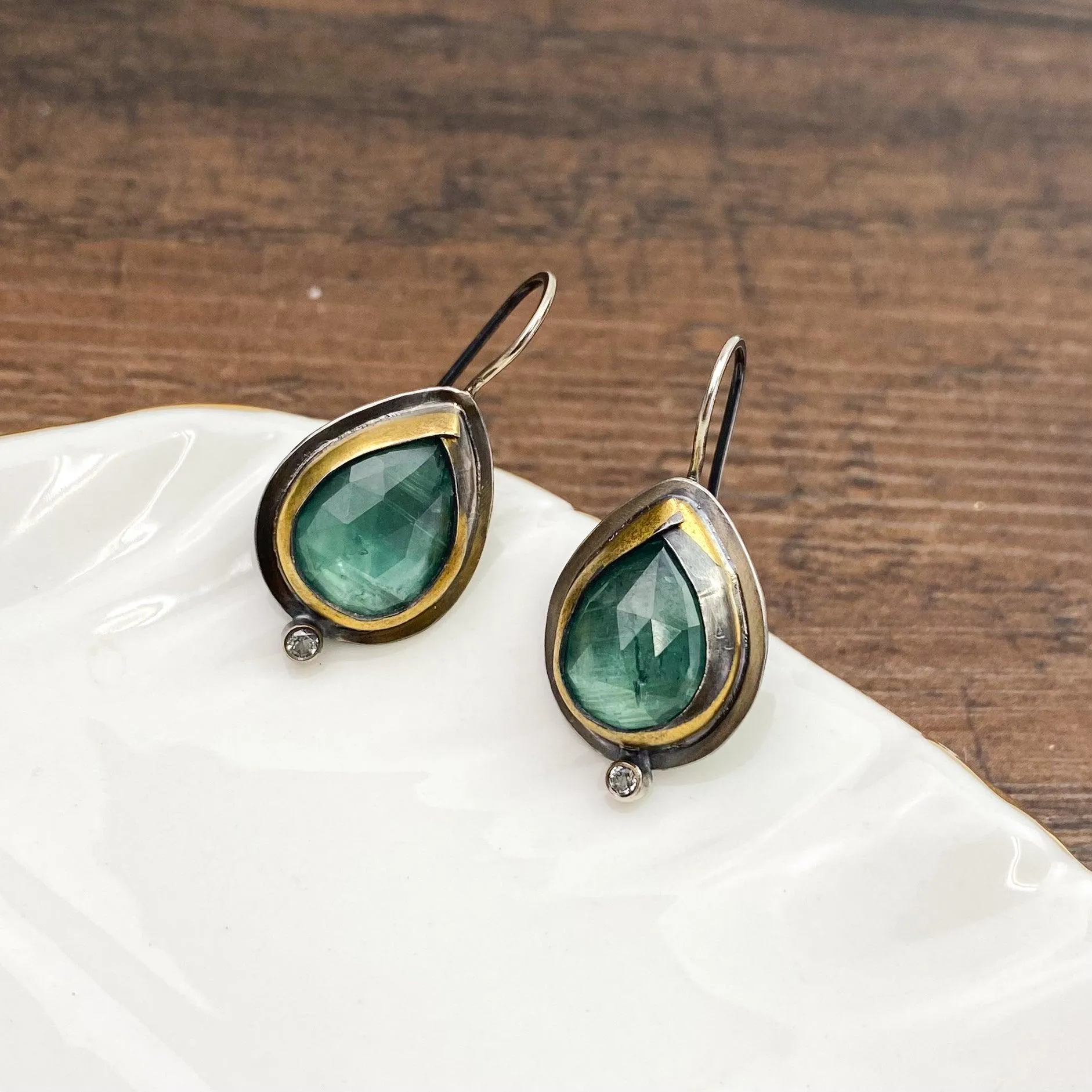 24k Gold Wrapped Green Kyanite Earrings & Necklace