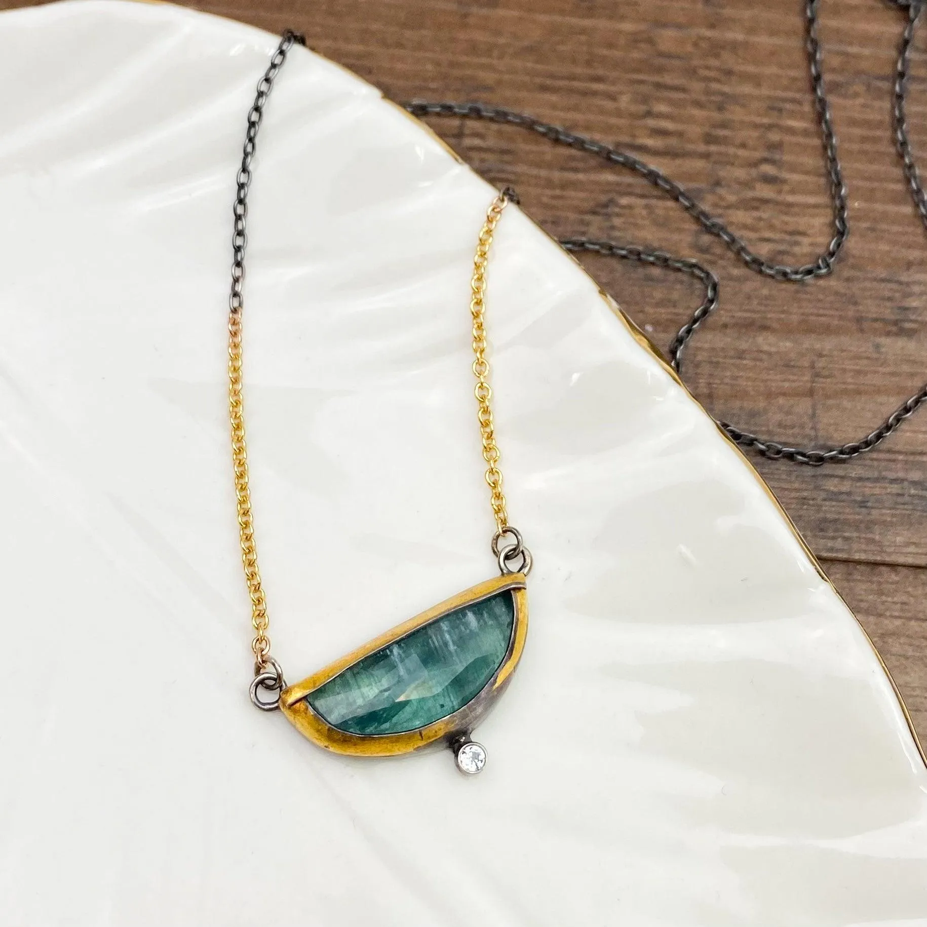 24k Gold Wrapped Green Kyanite Earrings & Necklace