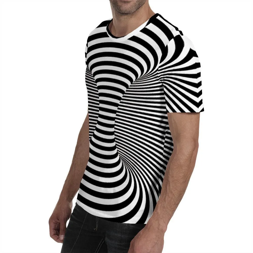 3D Graphic Printed Short Sleeve Shirts Striped Shirt