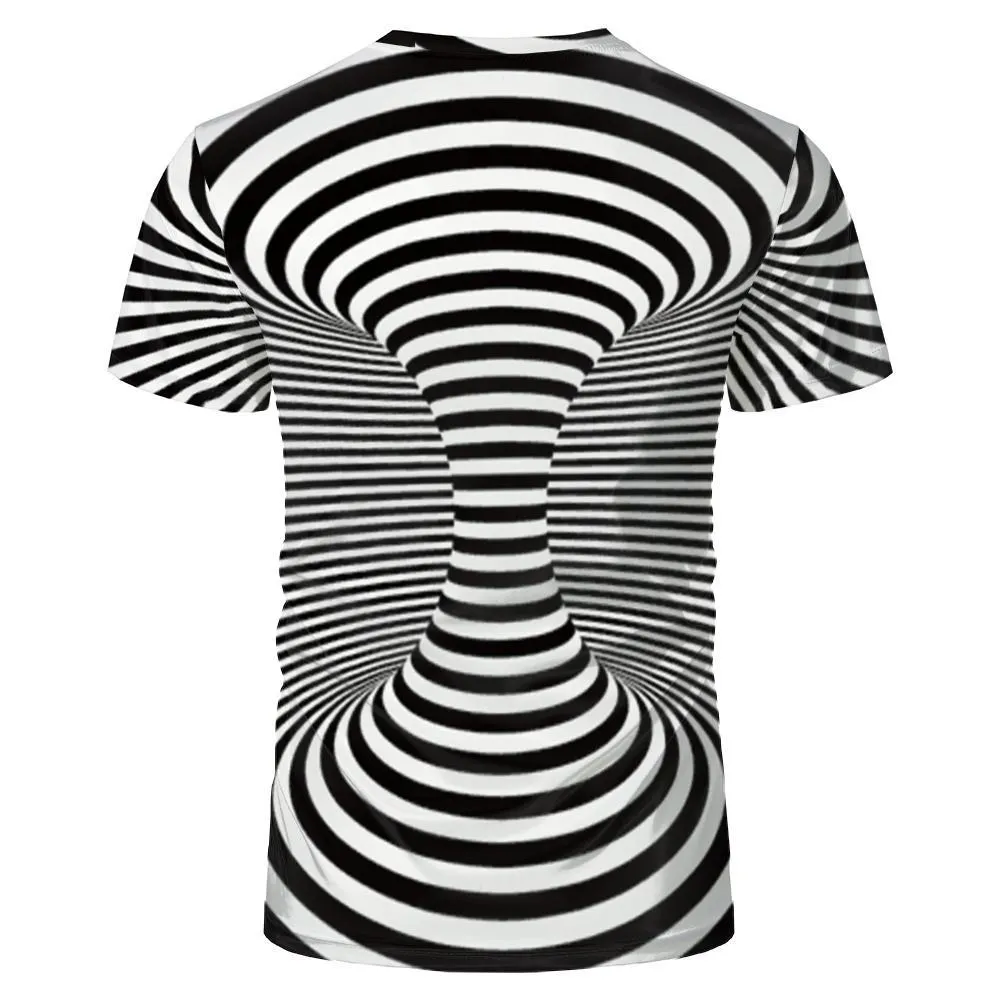 3D Graphic Printed Short Sleeve Shirts Striped Shirt