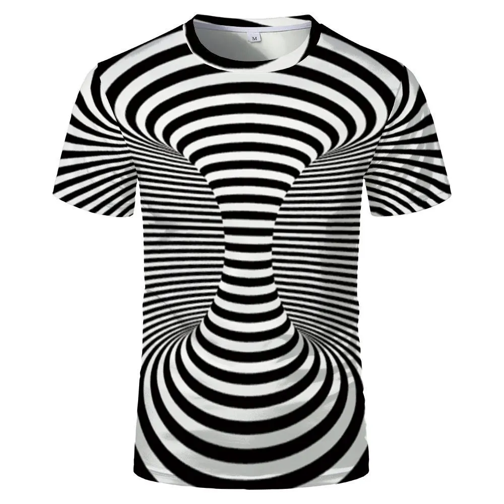 3D Graphic Printed Short Sleeve Shirts Striped Shirt