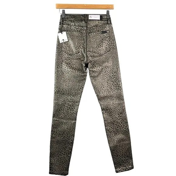 7 For All Mankind Women's Coated Metallic Leopard Super Skinny Jeans Size 25 NWT