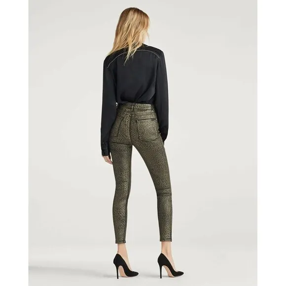 7 For All Mankind Women's Coated Metallic Leopard Super Skinny Jeans Size 25 NWT