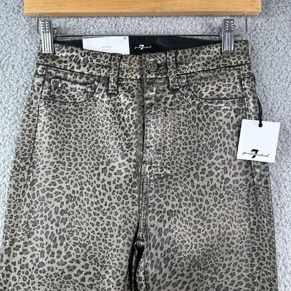 7 For All Mankind Women's Coated Metallic Leopard Super Skinny Jeans Size 25 NWT