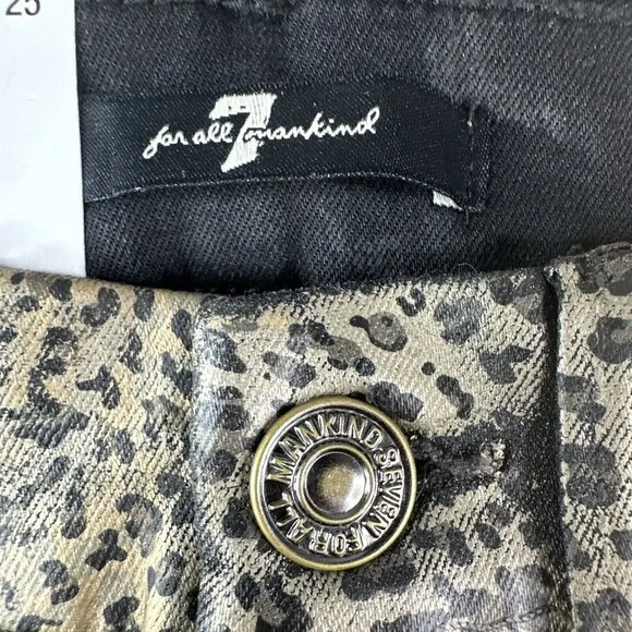 7 For All Mankind Women's Coated Metallic Leopard Super Skinny Jeans Size 25 NWT