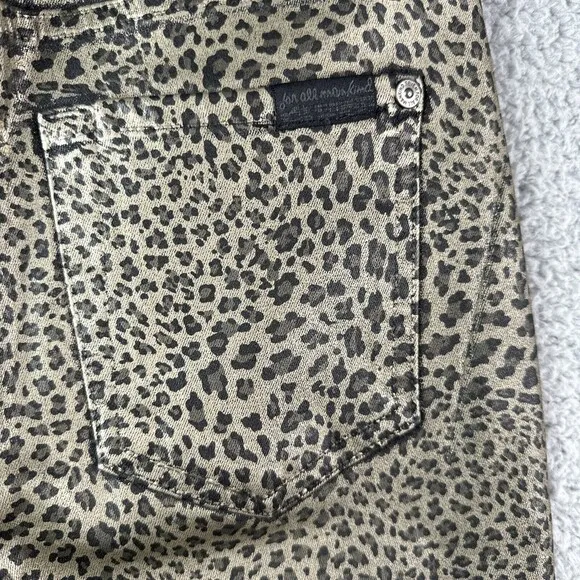7 For All Mankind Women's Coated Metallic Leopard Super Skinny Jeans Size 25 NWT