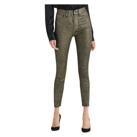 7 For All Mankind Women's Coated Metallic Leopard Super Skinny Jeans Size 25 NWT