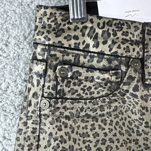7 For All Mankind Women's Coated Metallic Leopard Super Skinny Jeans Size 25 NWT