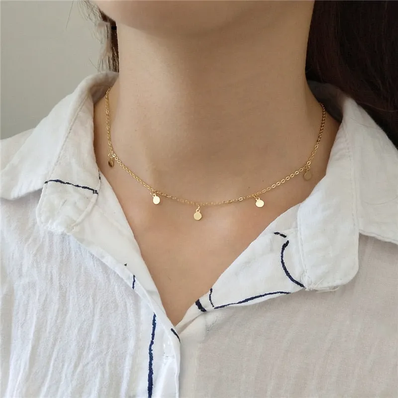 925 Sterling Silver Geometric Round Choker Necklace