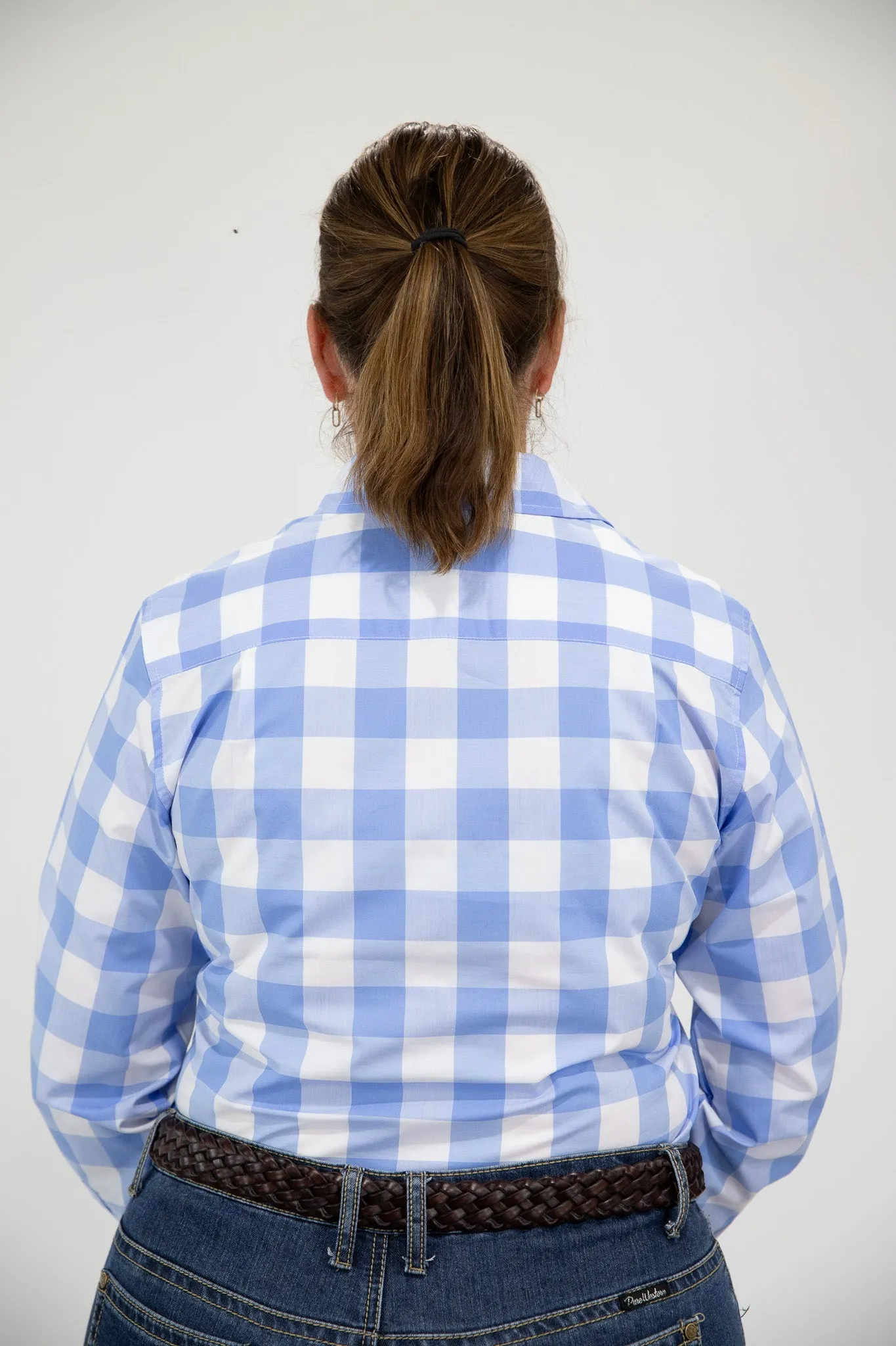 Abagail - 1/2 Button Front Check Long Sleeve Cotton Collared Shirt