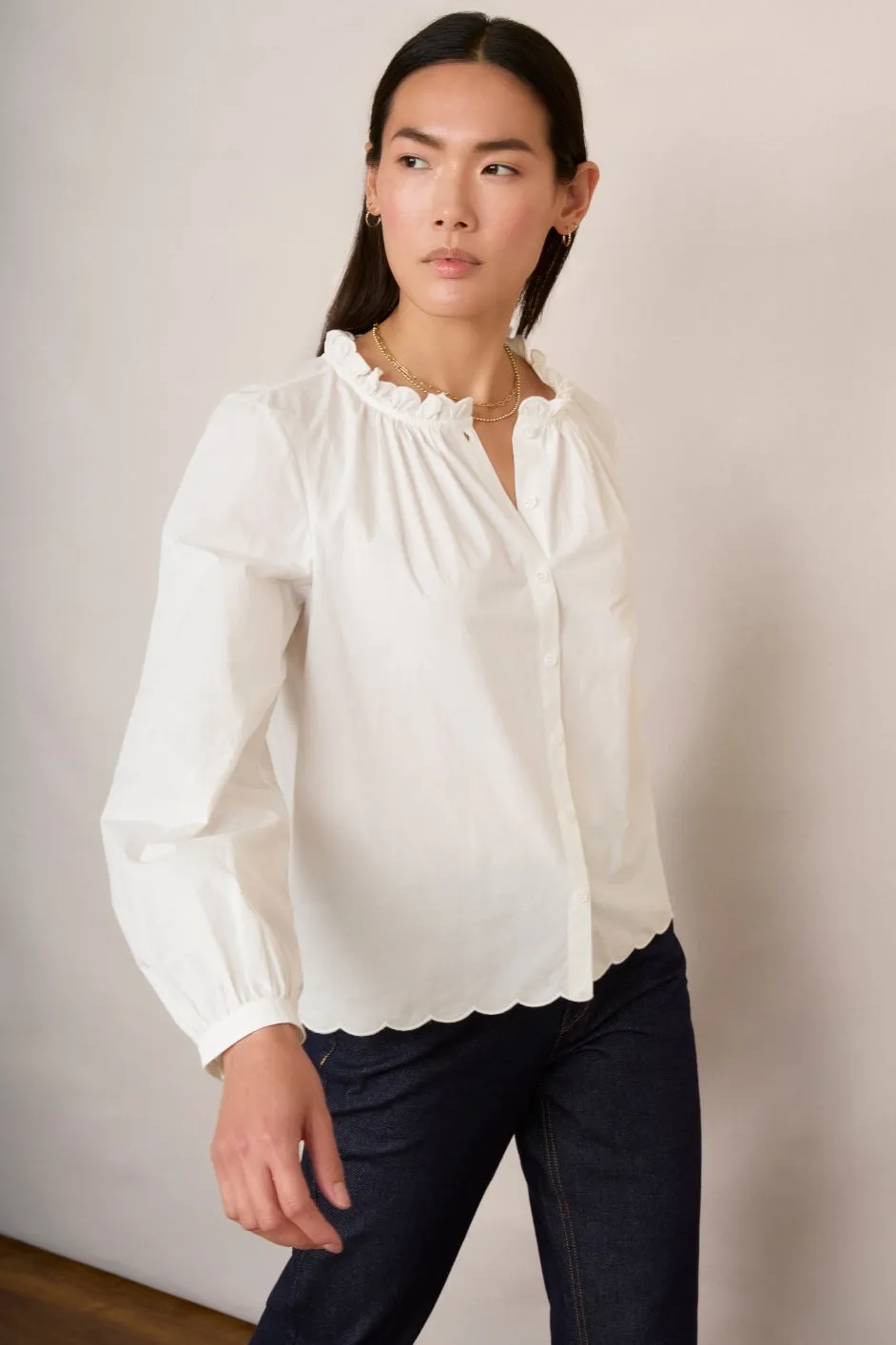 Aisha Scallop Blouse - White