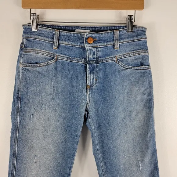 Anthropologie Closed Pedal Queen Mid Rise Slim Straight Raw Hem Ankle Jeans