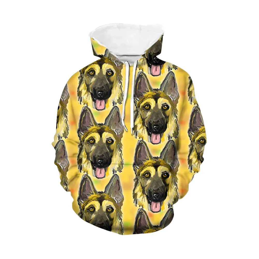 Autumn Winter Men's Hoodies German Shepherd Dog Pattern Printed Fashion Big Size 6XL Sweatshirts Men Cool Pullovers