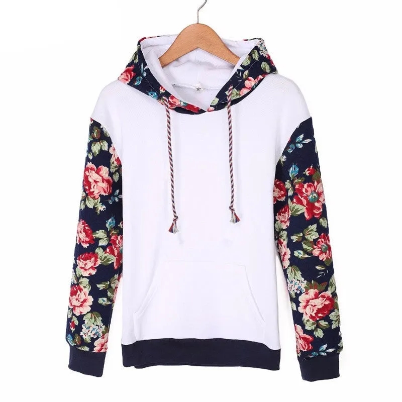 Autumn Winter Women Casual Thick Warm Floral Printed Hoodies Sweatshirts Long Sleeve Hooded Long Coat Jackets