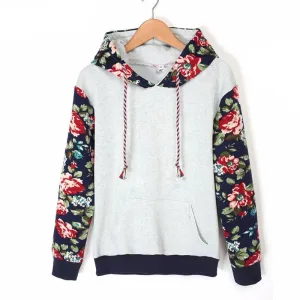 Autumn Winter Women Casual Thick Warm Floral Printed Hoodies Sweatshirts Long Sleeve Hooded Long Coat Jackets