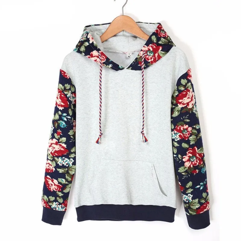Autumn Winter Women Casual Thick Warm Floral Printed Hoodies Sweatshirts Long Sleeve Hooded Long Coat Jackets