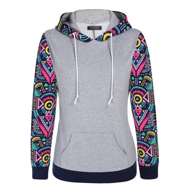 Autumn Winter Women Casual Thick Warm Floral Printed Hoodies Sweatshirts Long Sleeve Hooded Long Coat Jackets