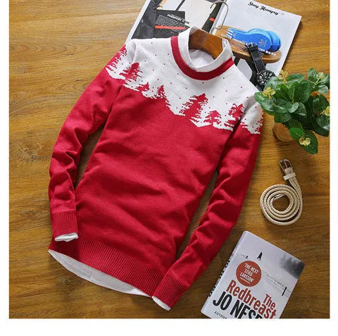Autumn/Winter Sweater Men woods print Sweater Christmas Day Gift Pullover Winter Warm Casual Knitted Sweater XS-L