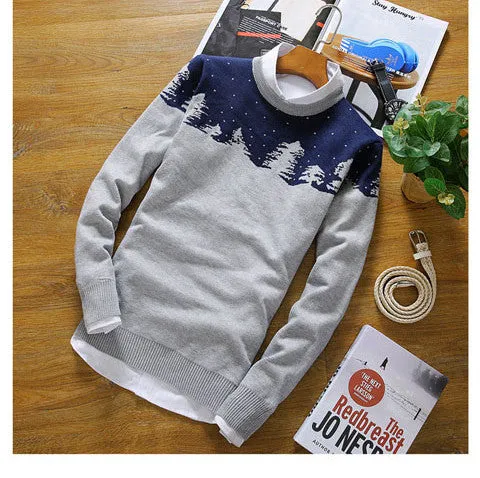 Autumn/Winter Sweater Men woods print Sweater Christmas Day Gift Pullover Winter Warm Casual Knitted Sweater XS-L